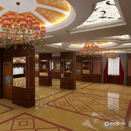 Interno di un hotel realizzato in 3d