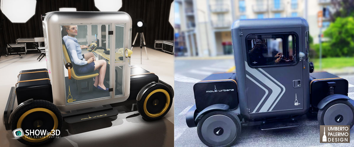 Prototipo di auto elettrica generato con SHOWin3D